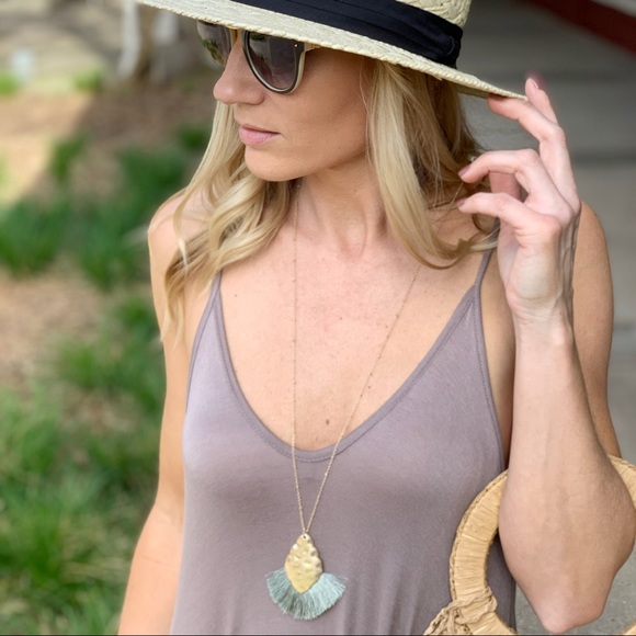 Infinity Raine Jewelry - ALL IS FLARE FANNED TASSEL PENDANT NECKLACE-MOSS